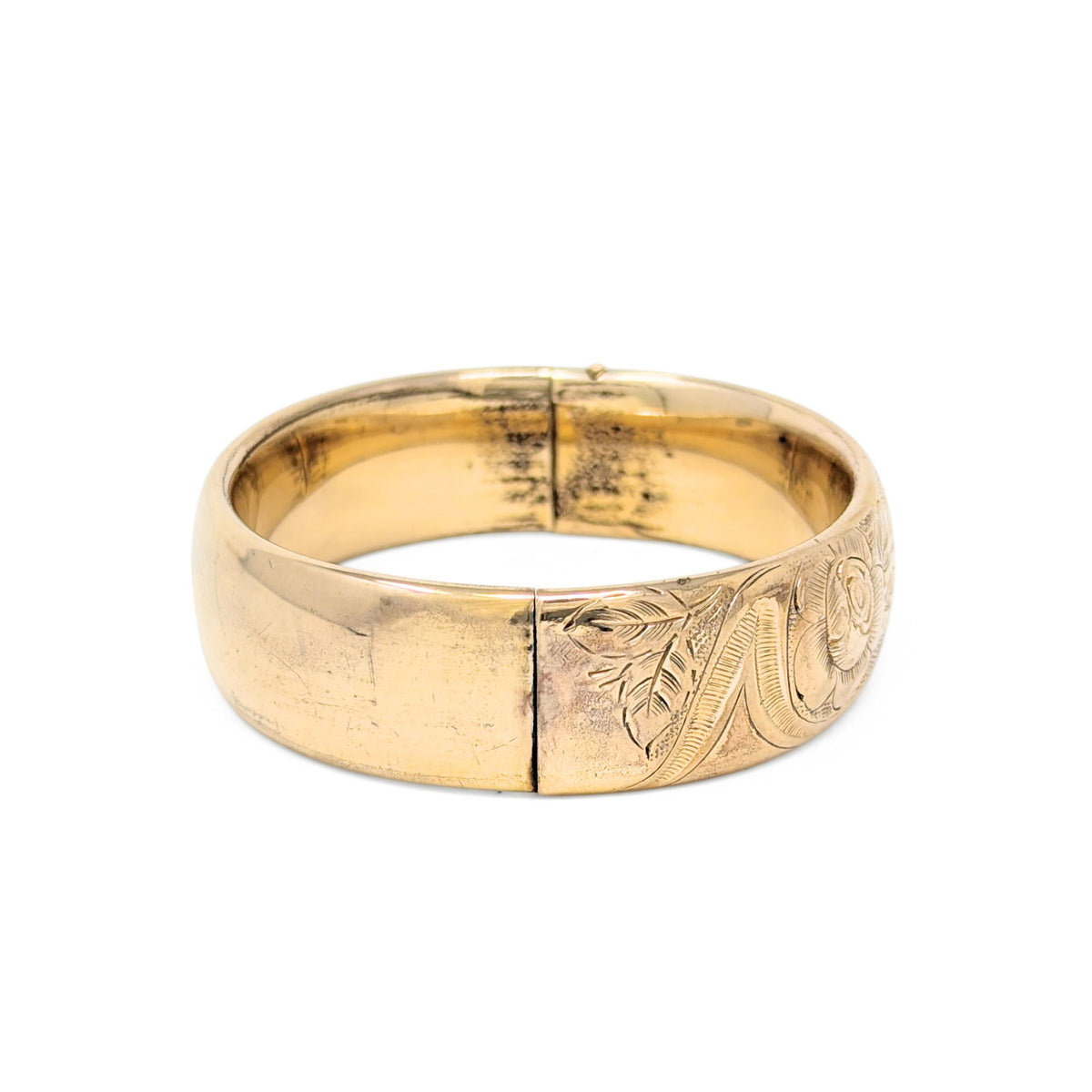 R.M. Co. Edwardian Gold Filled 18mm Repousse Hinged Bangle Bracelet