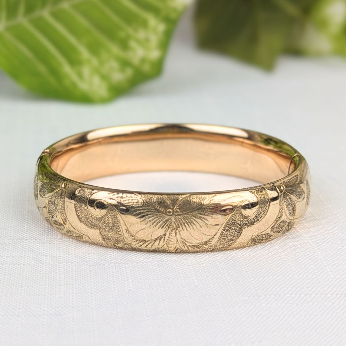 M.L. & Co Victorian Gold Filled Butterfly Repousse 14mm Bangle Bracelet