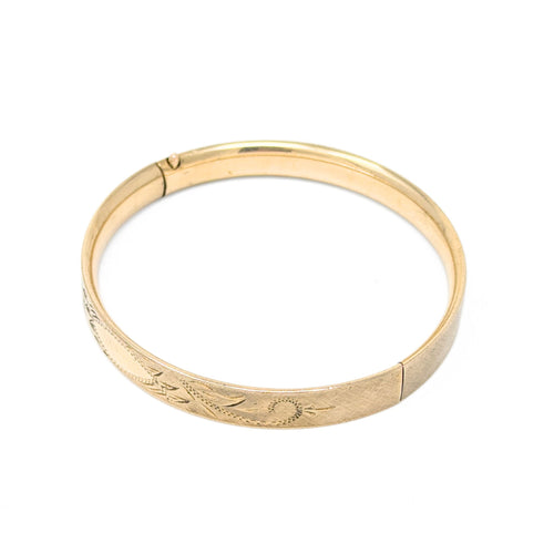 Edwardian 12K Gold Filled 8mm Cartouche Hinged Bangle Bracelet