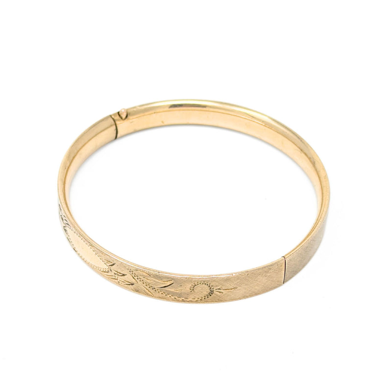 Edwardian 12K Gold Filled 8mm Cartouche Hinged Bangle Bracelet
