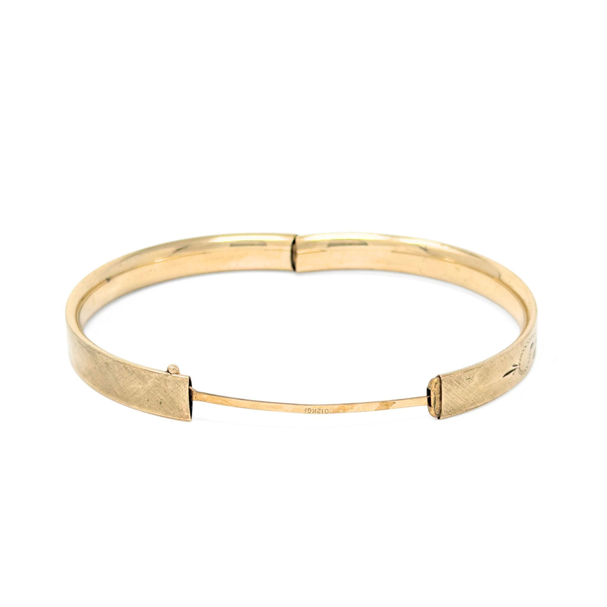 Edwardian 12K Gold Filled 8mm Cartouche Hinged Bangle Bracelet