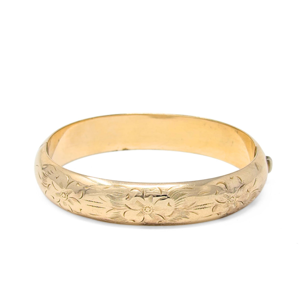 Marathon Edwardian 12K Gold Filled Floral Chased 12mm Hinged Bangle Bracelet