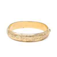 Marathon Edwardian 12K Gold Filled Floral Chased 12mm Hinged Bangle Bracelet