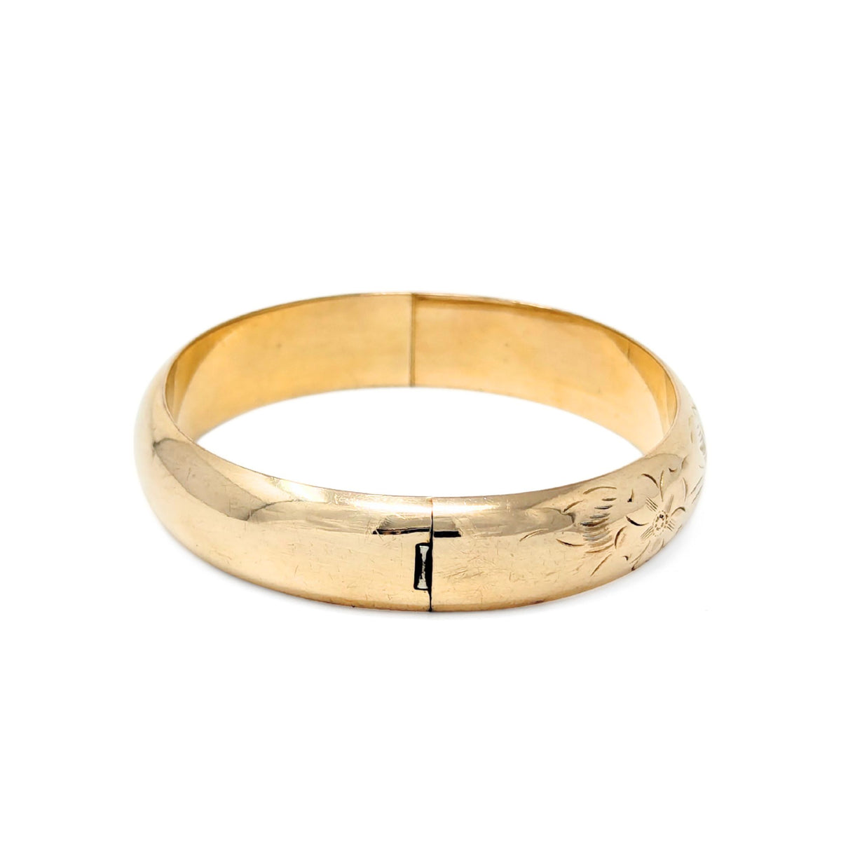 Marathon Edwardian 12K Gold Filled Floral Chased 12mm Hinged Bangle Bracelet