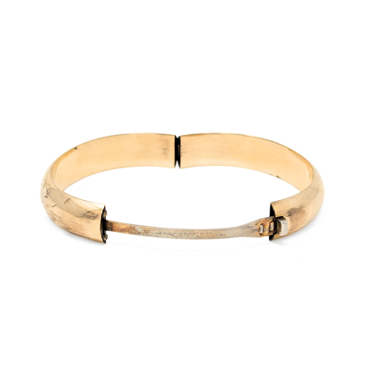 Marathon Edwardian 12K Gold Filled Floral Chased 12mm Hinged Bangle Bracelet