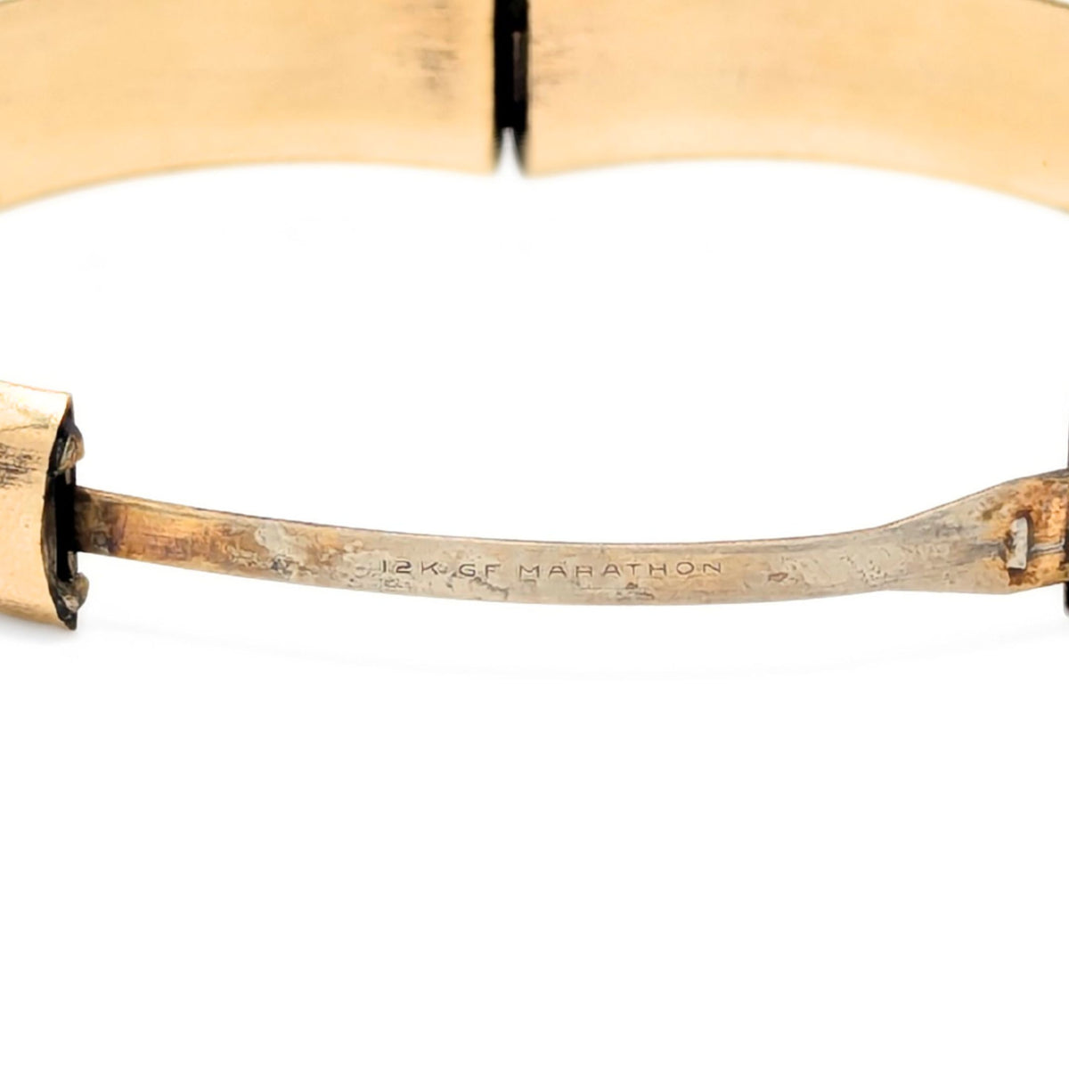 Marathon Edwardian 12K Gold Filled Floral Chased 12mm Hinged Bangle Bracelet