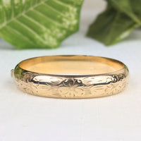 Marathon Edwardian 12K Gold Filled Floral Chased 12mm Hinged Bangle Bracelet