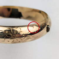 Marathon Edwardian 12K Gold Filled Floral Chased 12mm Hinged Bangle Bracelet