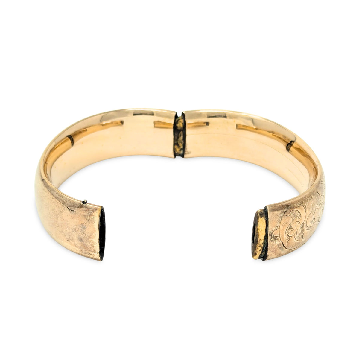 Antique Gold Filled 18mm “E.C.” Monogramed Repousse Hinged Bangle Bracelet