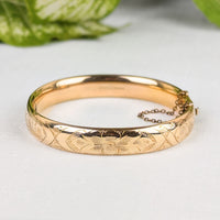 Hayward Victorian 11mm 12K Gold Filled Repousse Hinged Bangle Bracelet