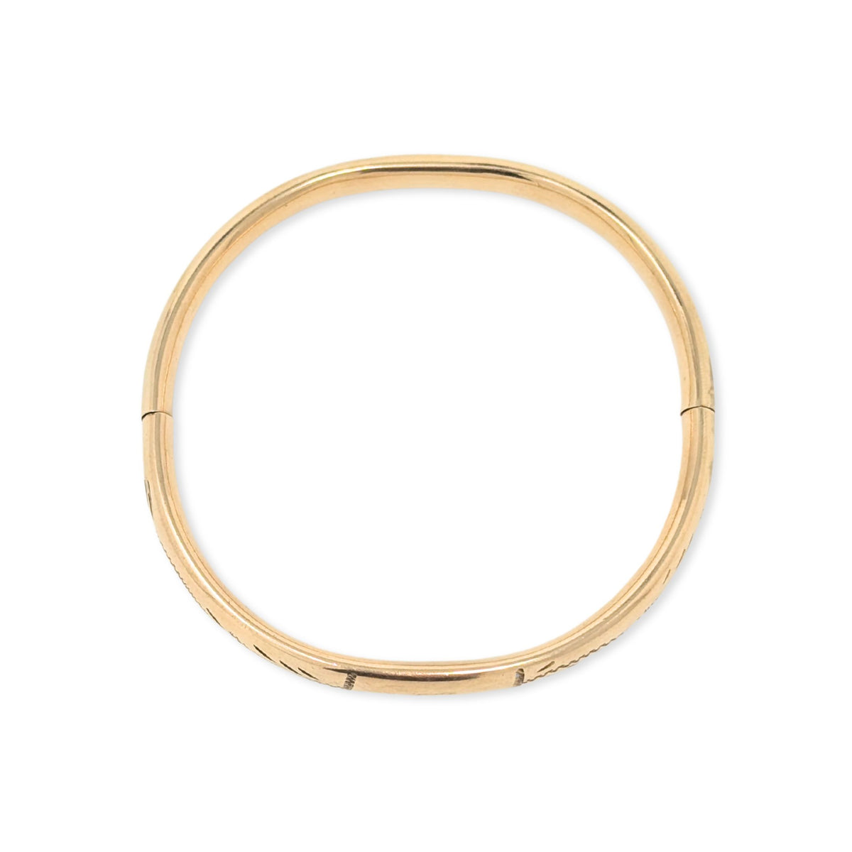 Art Deco 12K Gold Filled 5.9mm Cartouche Etched Hinged Bangle Bracelet