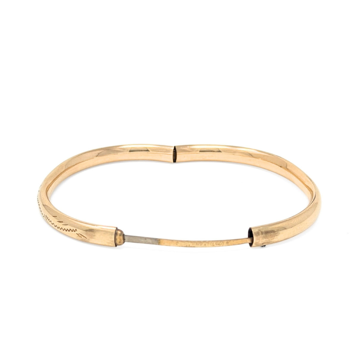 Art Deco 12K Gold Filled 5.9mm Cartouche Etched Hinged Bangle Bracelet