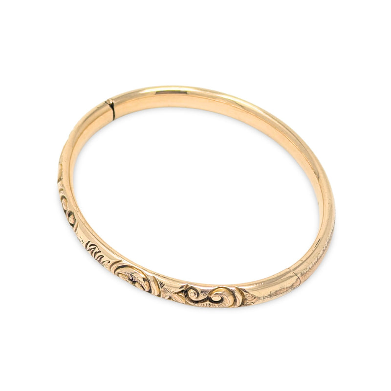 R.F.S. Victorian High Relief Repousse Hinged Bangle Bracelet, "MW" Monogram