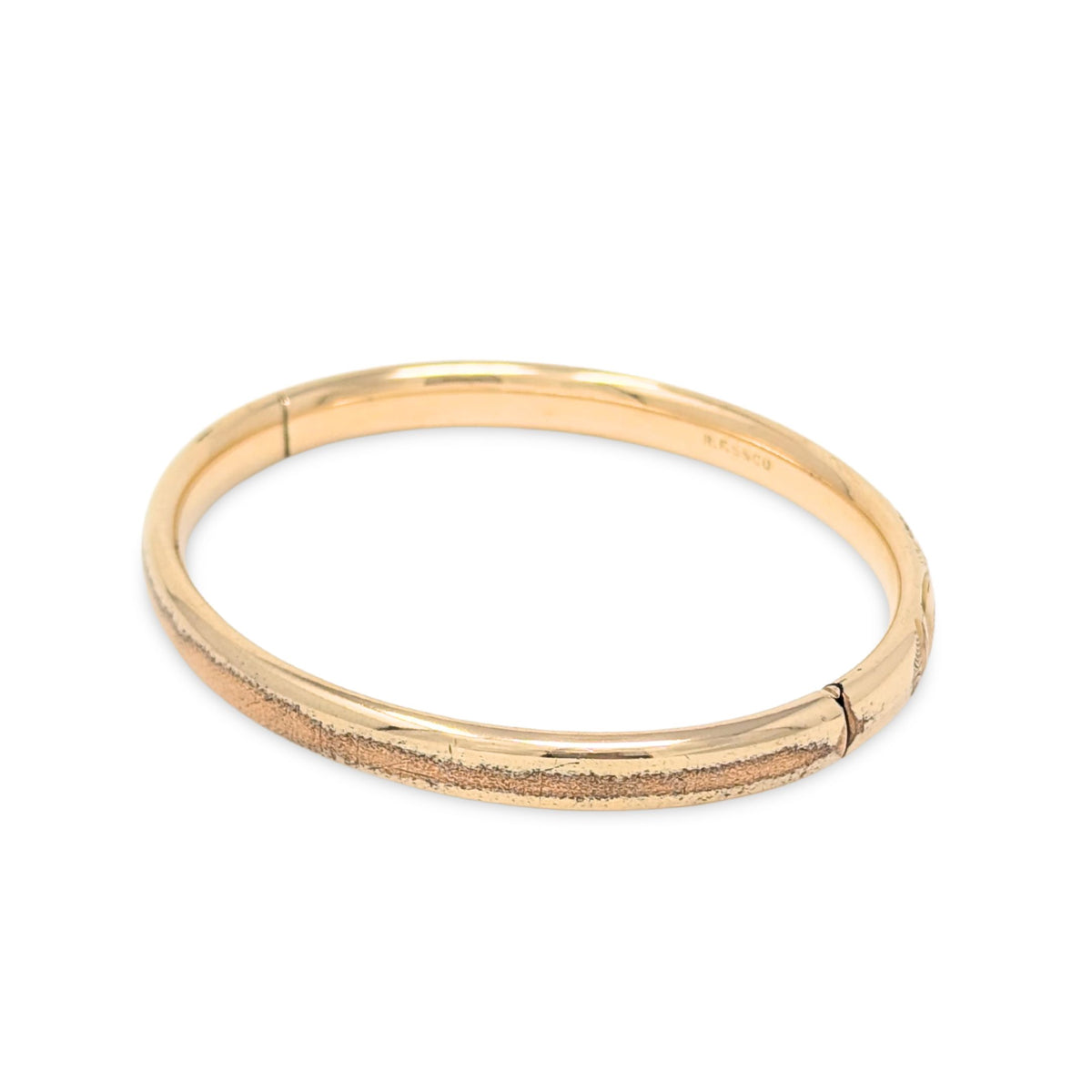 R.F.S. Victorian High Relief Repousse Hinged Bangle Bracelet, "MW" Monogram