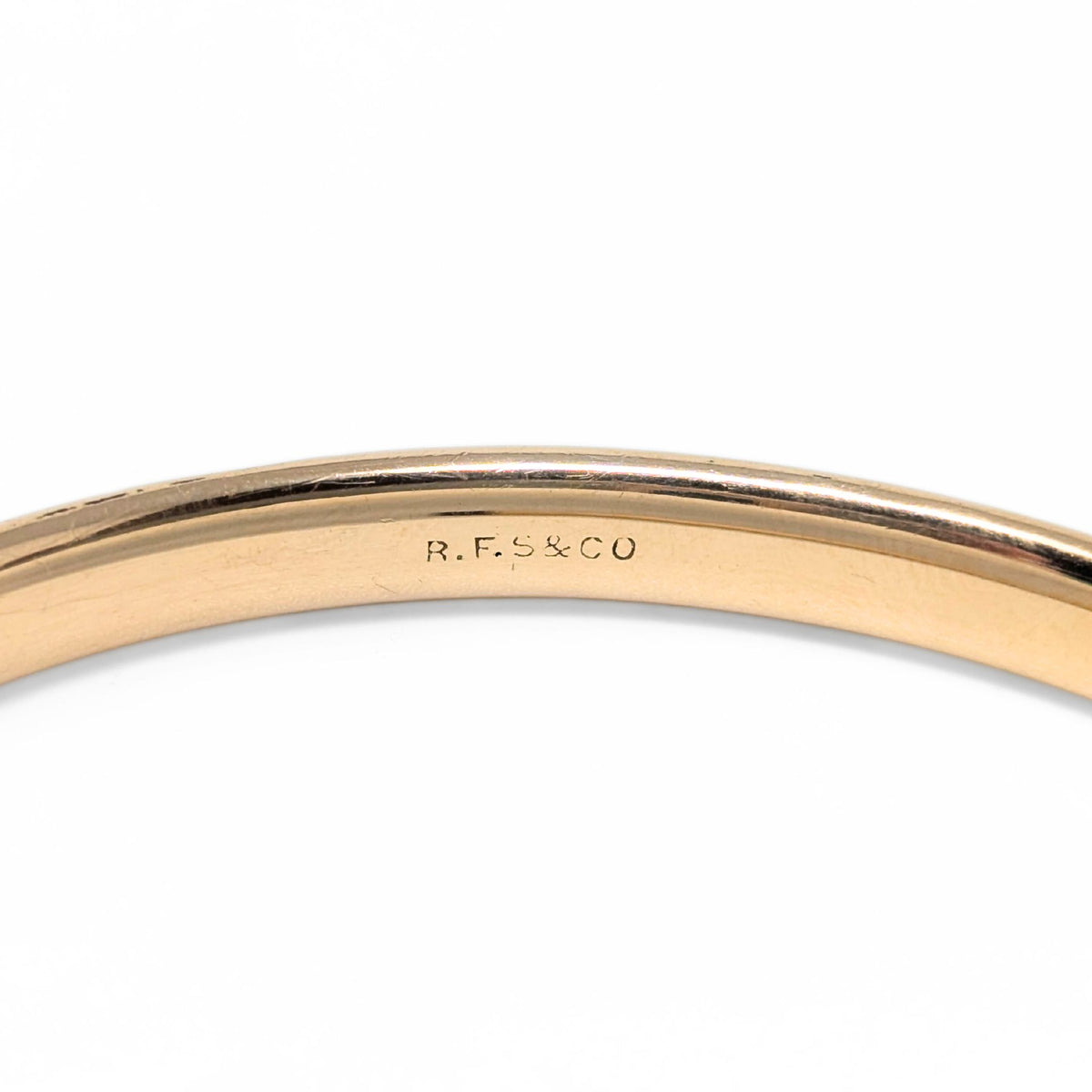 R.F.S. Victorian High Relief Repousse Hinged Bangle Bracelet, "MW" Monogram