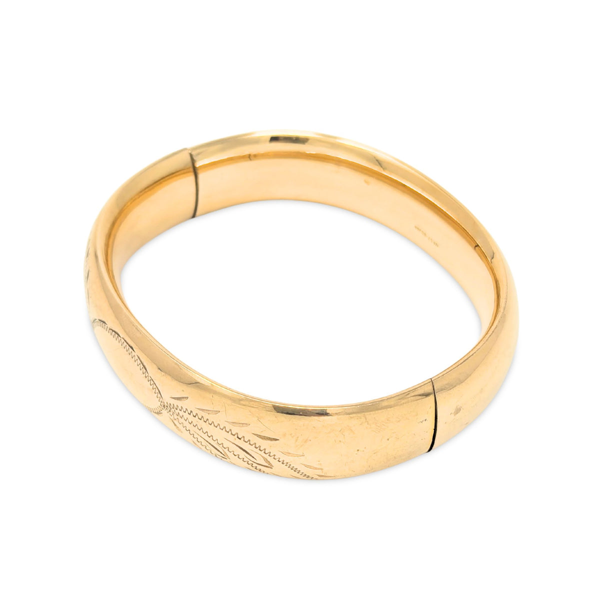 Bojar 1920’s 12K Gold Filled Cartouche 15mm Hinged Bangle Bracelet