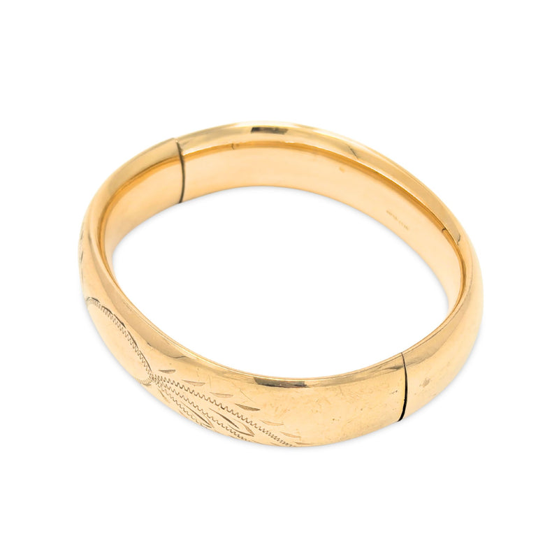 Bojar 1920’s 12K Gold Filled Cartouche 15mm Hinged Bangle Bracelet