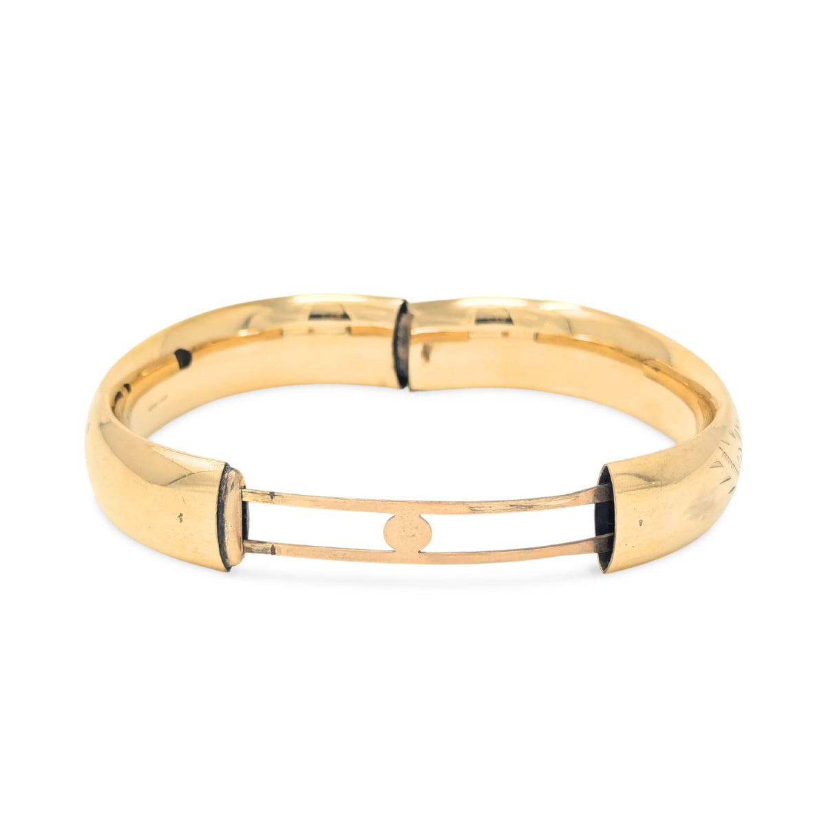 Bojar 1920’s 12K Gold Filled Cartouche 15mm Hinged Bangle Bracelet