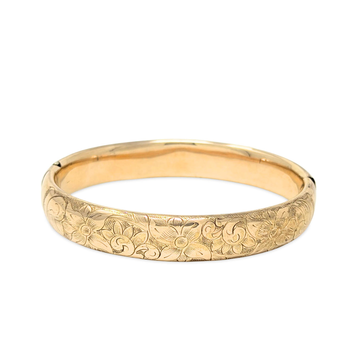 B.B. Co. Edwardian Gold Filled Repousse 12mm Hinged Bangle Bracelet