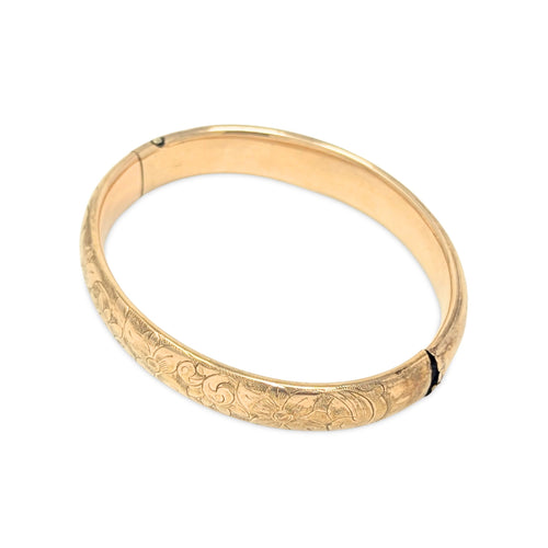 B.B. Co. Edwardian Gold Filled Repousse 12mm Hinged Bangle Bracelet