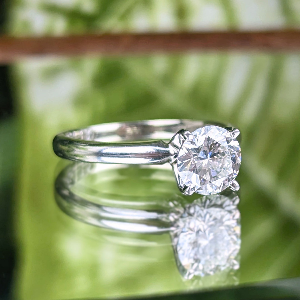 Leo Schachter 14K White Gold/Platinum 1.0ct Natural Diamond Solitaire Ring