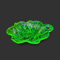 Indiana Glass Co. "Pebble Leaf" Uranium Glass 7" Handled Nappy Dishes (6)