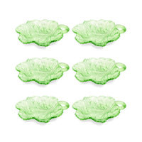Indiana Glass Co. "Pebble Leaf" Uranium Glass 7" Handled Nappy Dishes (6)