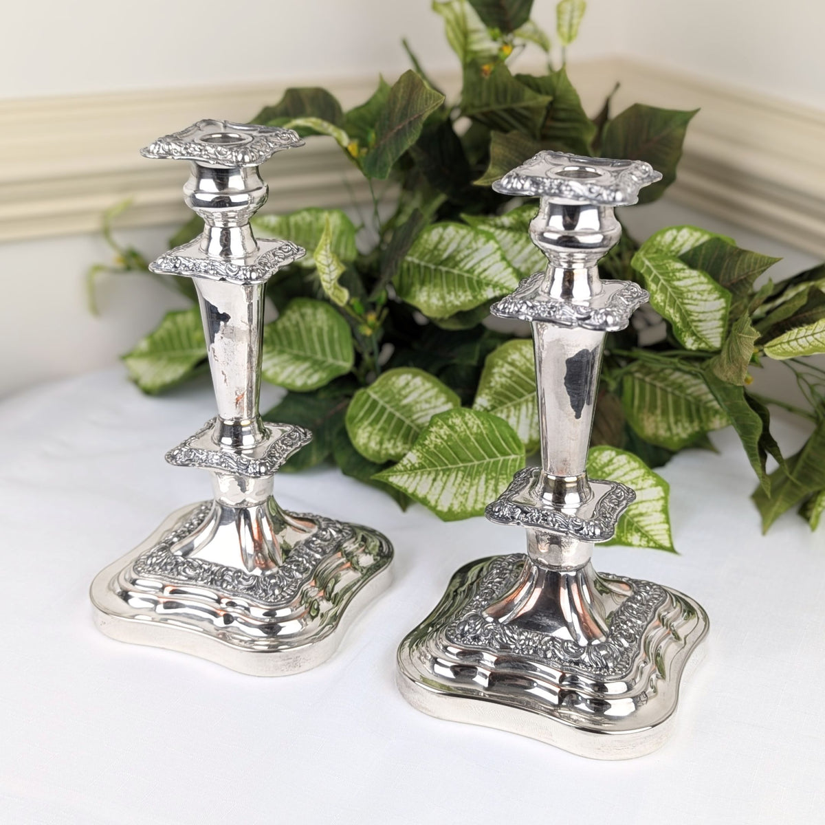 Birmingham Silver Co. 1930’s Silverplate Baroque Candlesticks, 11"