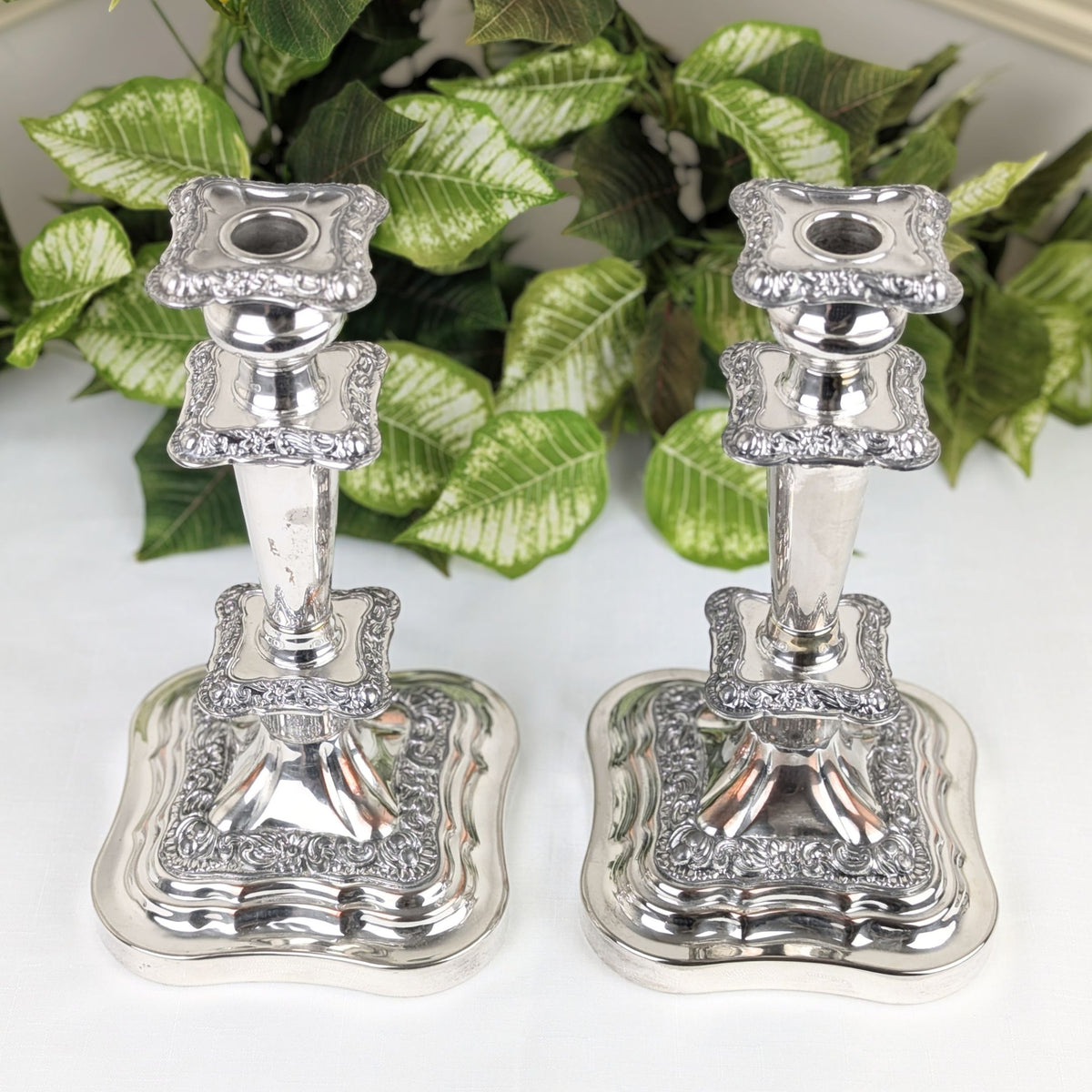 Birmingham Silver Co. 1930’s Silverplate Baroque Candlesticks, 11"