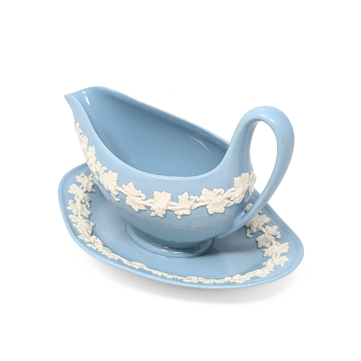Wedgwood Queensware Cream Color on Lavender Gravy Boat w/ Attached Underplate