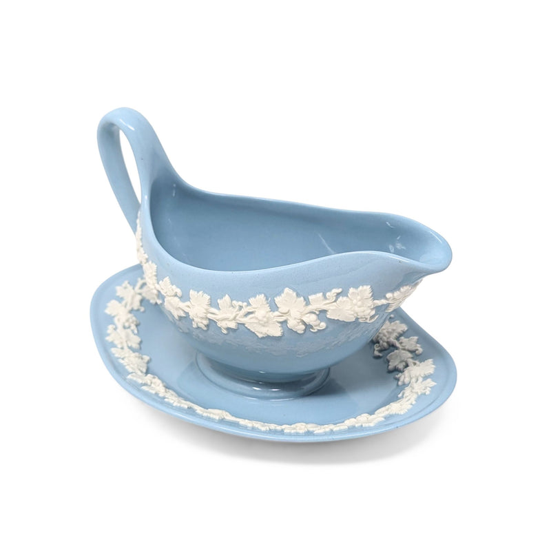Wedgwood Queensware Cream Color on Lavender Gravy Boat w/ Attached Underplate