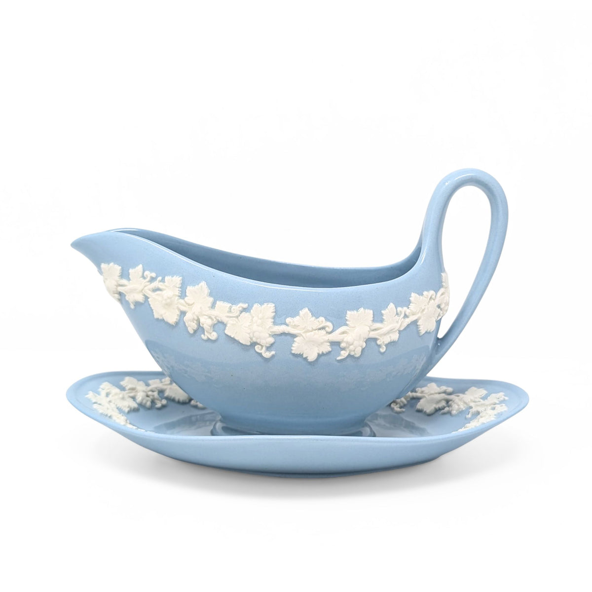 Wedgwood Queensware Cream Color on Lavender Gravy Boat w/ Attached Underplate