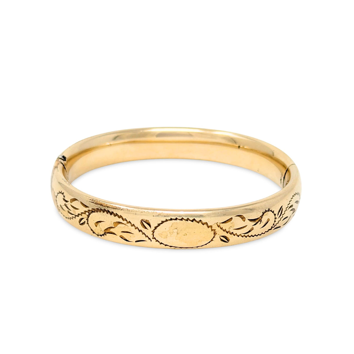 Craftmere 1950’s Cartouche Etched 10.6mm Hinged Bangle Bracelet