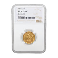 1852-D NGC $5 Gold Liberty AU Details