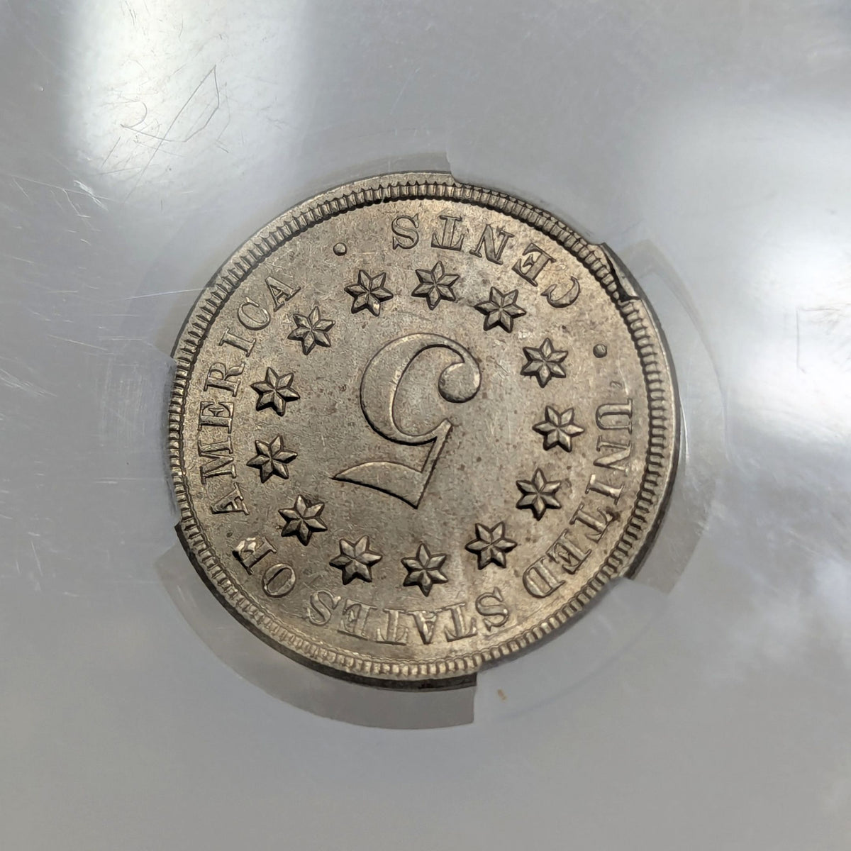 1868 CAC AU58 Shield Nickel