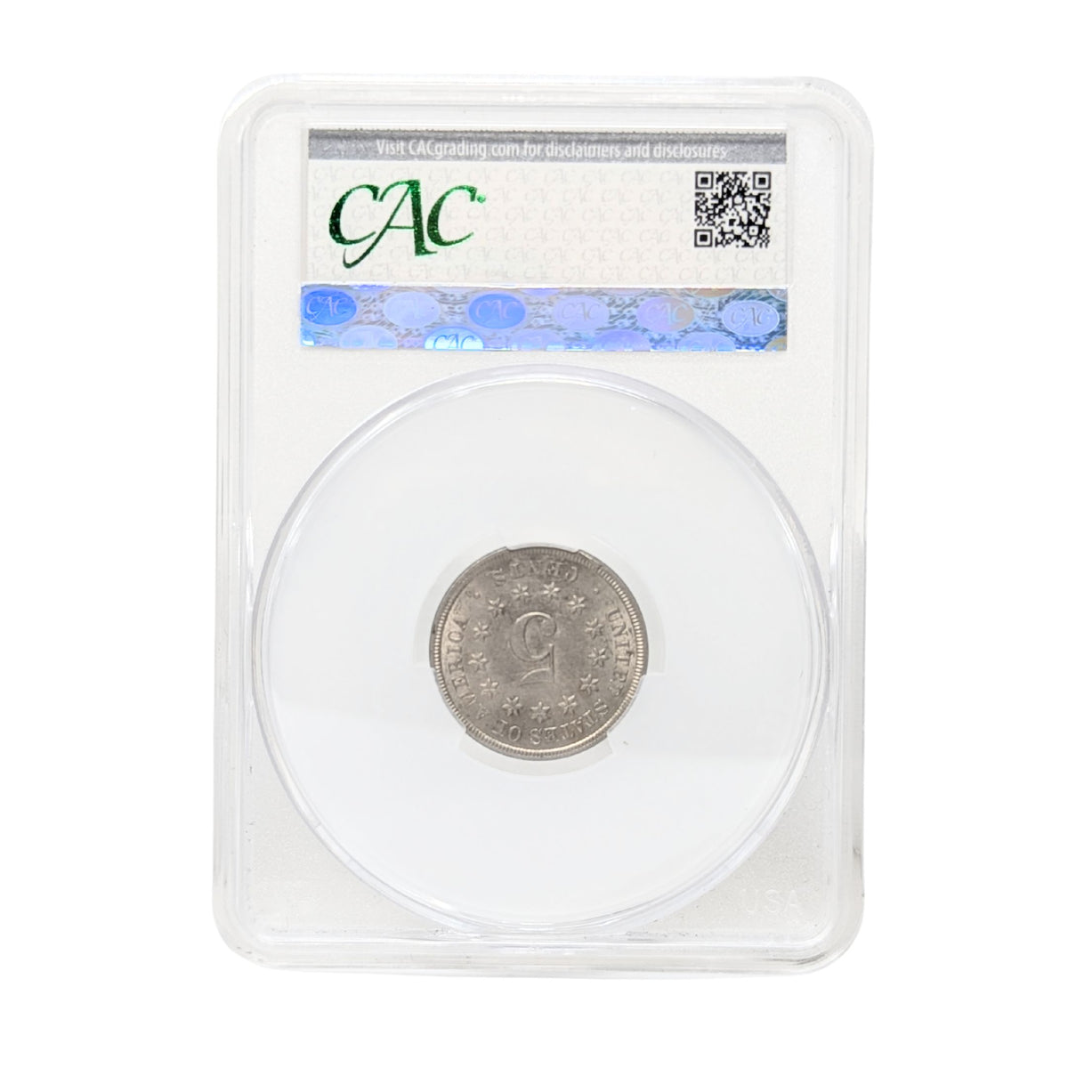 1868 CAC AU58 Shield Nickel