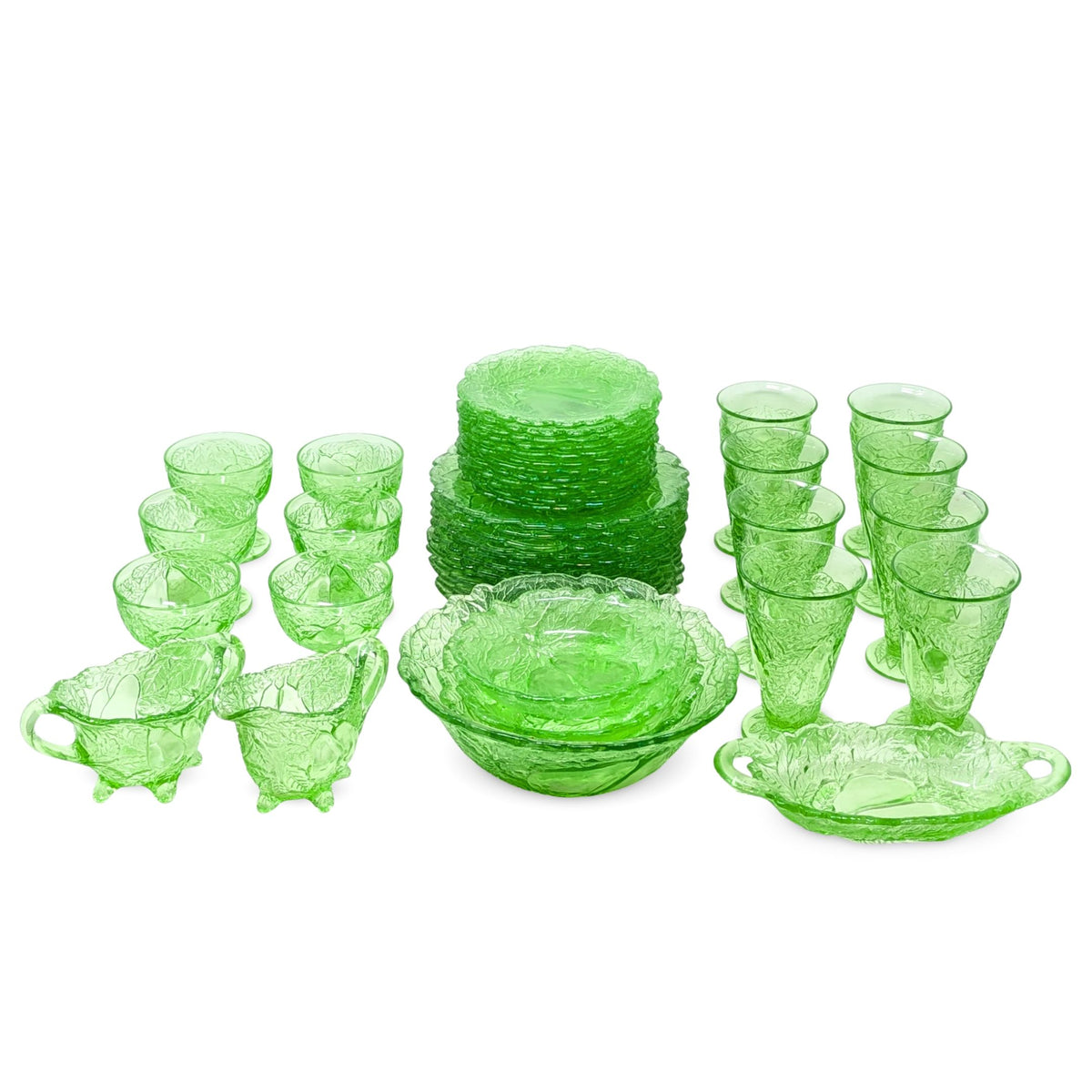 Indiana Glass Company Green Uranium "Sweet Pear"/"Avocado" 45pc Set