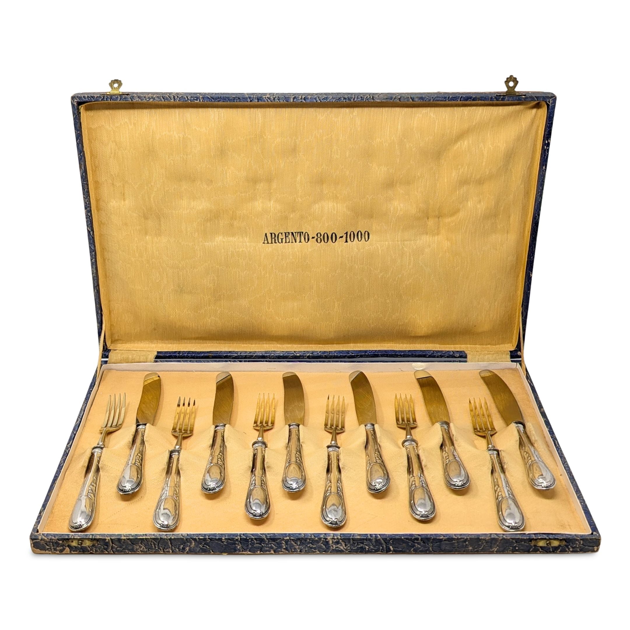 Argento .800 Silver Solingen Gold Vermeil 12pc Dessert Fork