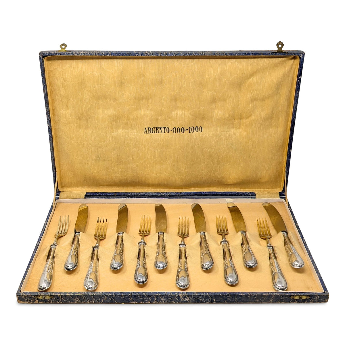 Argento .800 Silver Solingen Gold Vermeil 12pc Dessert Fork & Knife Set