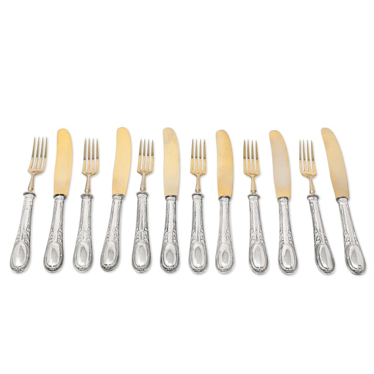 Argento .800 Silver Solingen Gold Vermeil 12pc Dessert Fork & Knife Set