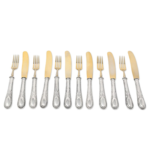 Argento .800 Silver Solingen Gold Vermeil 12pc Dessert Fork & Knife Set