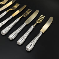 Argento .800 Silver Solingen Gold Vermeil 12pc Dessert Fork & Knife Set