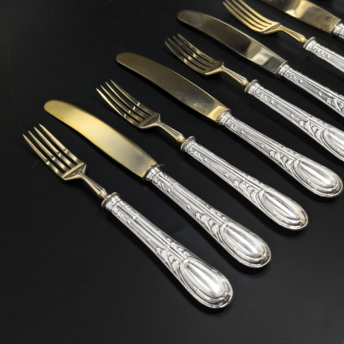 Argento .800 Silver Solingen Gold Vermeil 12pc Dessert Fork & Knife Set