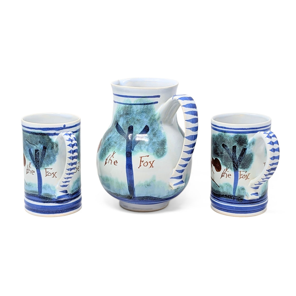 Michelle Erickson "Beware Of The Fox" Signed Pitcher & Two Mugs