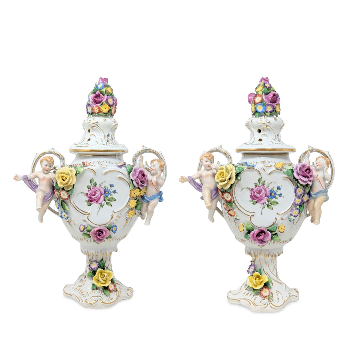 Von Schierholz Cherubic Compote Lidded Urns (Pair)