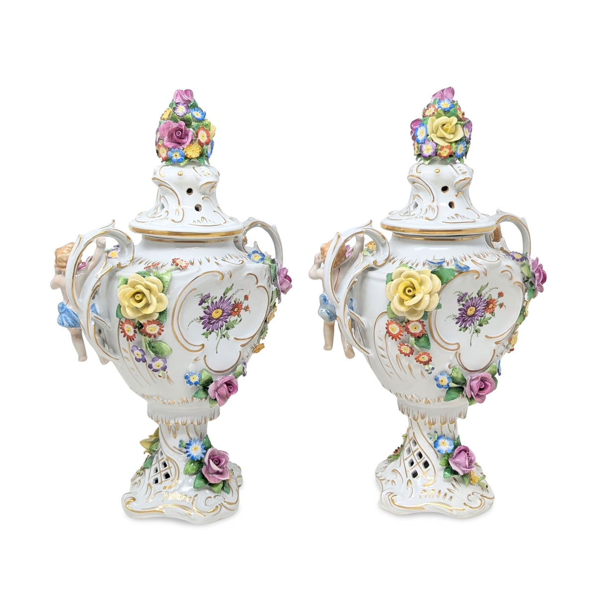 Von Schierholz Cherubic Compote Lidded Urns (Pair)