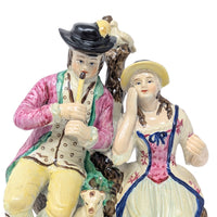 Antique Staffordshire Flute Player, Woman, & Animals Figurine