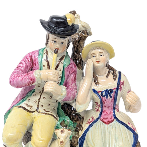 Antique Staffordshire Flute Player, Woman, & Animals Figurine