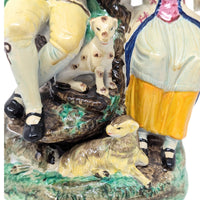 Antique Staffordshire Flute Player, Woman, & Animals Figurine
