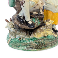 Antique Staffordshire Flute Player, Woman, & Animals Figurine